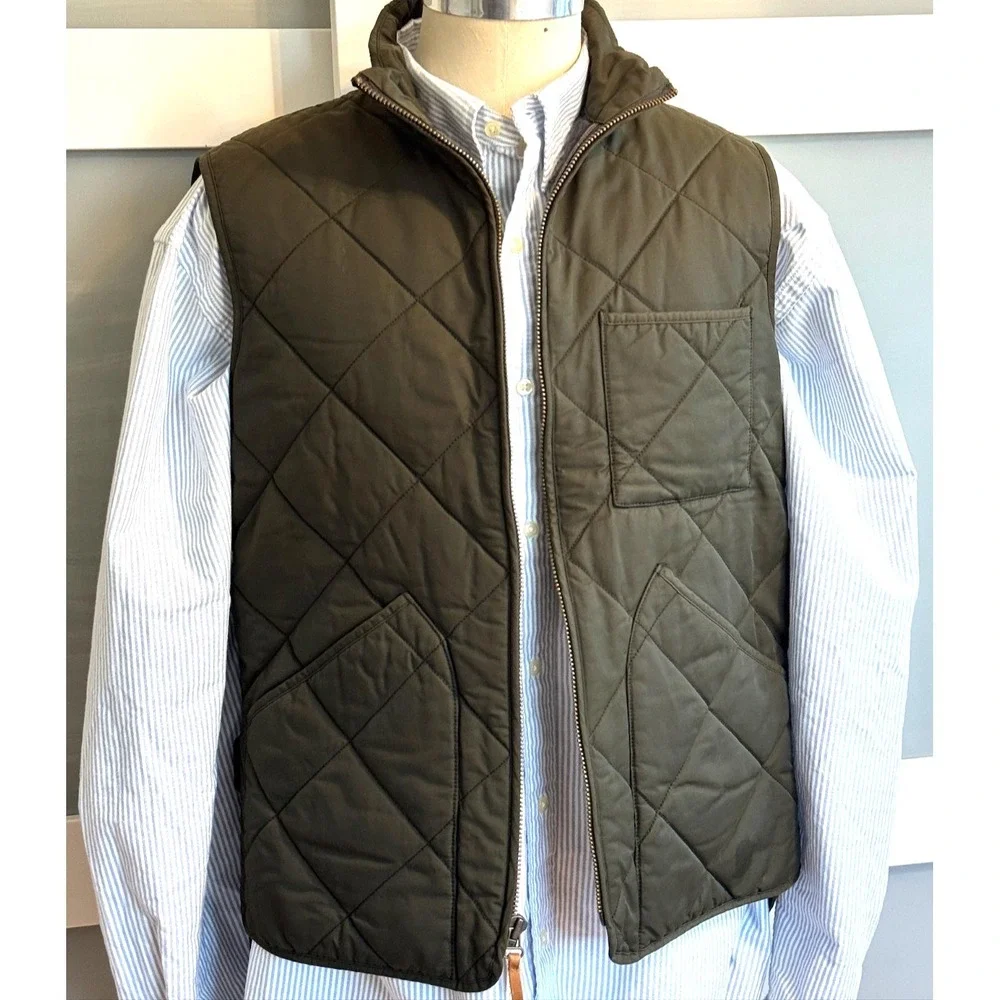 J.Crew Sussex Quilted Vest Mens M Olive Green PrimaLoft Insulated Classic Preppy